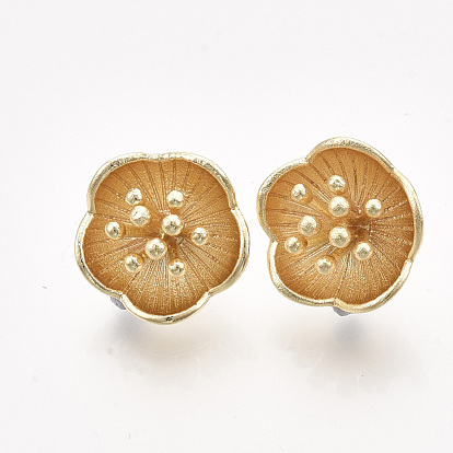 Brass Stud Earring Findings, with Loop, Real 18K Gold Plated, Nickel Free, Flower