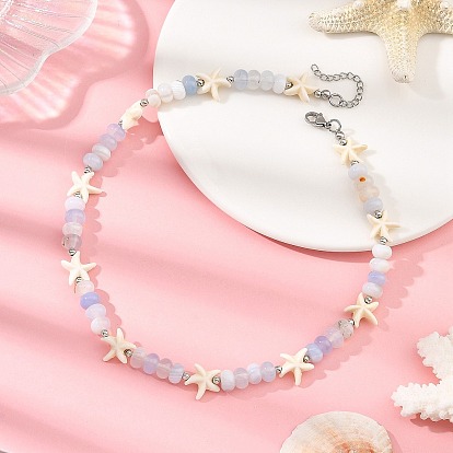 Natural Banded Agate Bead Necklaces, with Synthetical Turquoise Bead