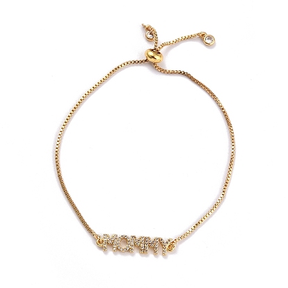 Регулируемые браслеты-слайдеры с прозрачным кубическим цирконием из латуни с микропаве, Боло браслеты, День матери Подарки, с коробкой цепей, слово мама