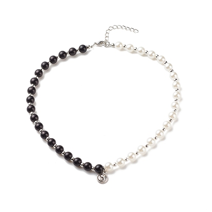 Alloy Yin-yang Charm Necklace with Plastic Imitation Pearl Beaded for Women