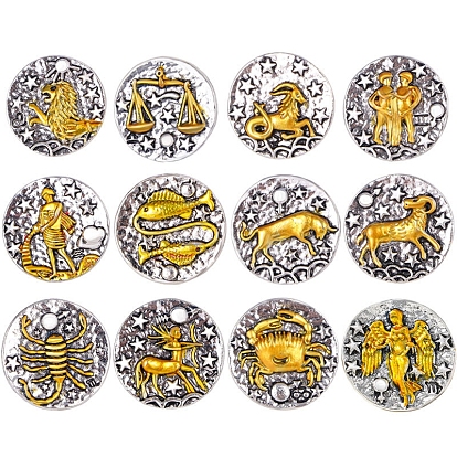 Constellation Alloy Pins, Round Brooch, Zodiac Sign Badge for Clothes Backpack