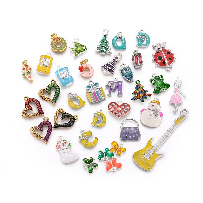 Alloy Enamel Pendants, Mixed Shapes, Mixed Color, 13x9x1mm, hole: 1~3mm