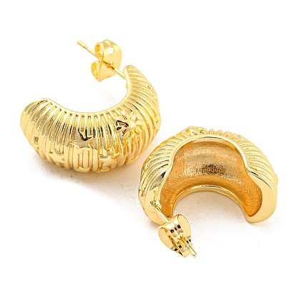 Rack Plating Brass Moon & Star Stud Earrings, Half Hoop Earrings, Long-Lasting Plated, Lead Free & Cadmium Free