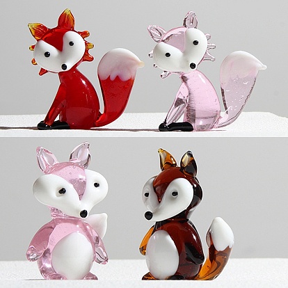 Handmade Lampwork 3D Fox Figurines, for Home Desktop Decoration