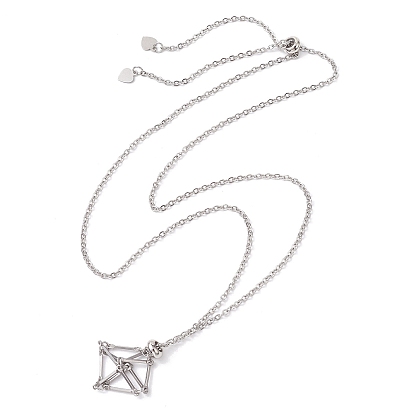 201 ожерелья с подвесками в виде клетки с кристаллами, с латунным ползунком, 304 из нержавеющей стали кабель цепи ожерелья