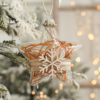 Transparent Glass Star Ball with Snowflake Pendant Decorations, Christmas Tree Hanging Decorations