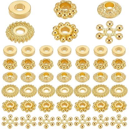 300Pcs 6 Styles Alloy Spacer Beads, Disc & Donut & Bicone, Mixed Shapes