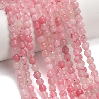 Нити бусин из натурального розового кварца, гладкий круглый, граненые