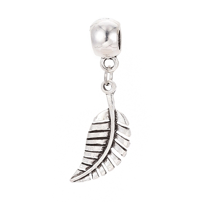 Tibetan Style Alloy European Dangle Charms, Large Hole Beads, Leaf