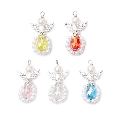 Подвески из стекла в виде ангела, с сплава и имитация жемчуга, граненая и серебряная петля