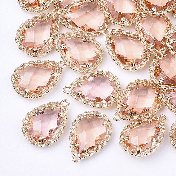 Прозрачные стеклянные подвески, для изготовления ювелирных изделий DIY, с латунной фурнитурой , граненые, слеза, золотой свет