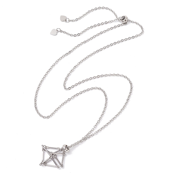 201 ожерелья с подвесками в виде клетки с кристаллами, с латунным ползунком, 304 из нержавеющей стали кабель цепи ожерелья