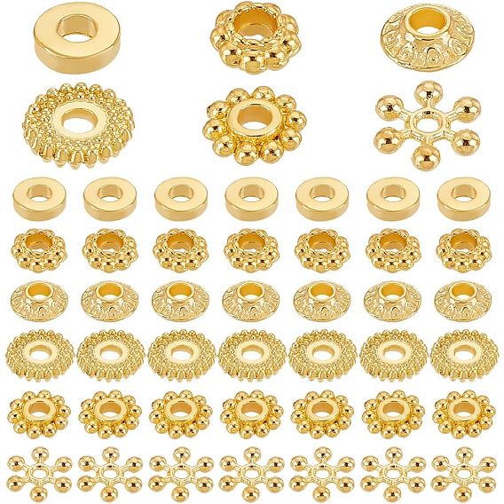 300Pcs 6 Styles Alloy Spacer Beads, Disc & Donut & Bicone, Mixed Shapes