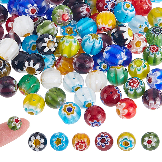 2 Strands Handmade Millefiori Glass Round Bead Strands