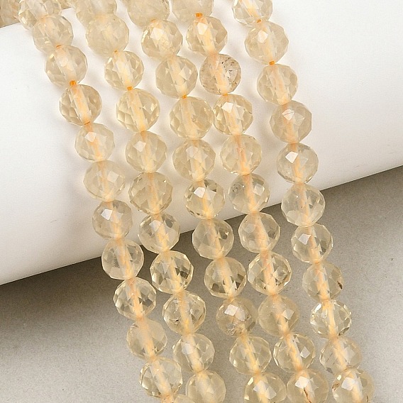 Natural Lemon Quartz(Heated) Beads Strands, Round, Faceted