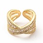 Cubic Zirconia Criss Cross Open Cuff Ring, Real 18K Gold Plated Brass Jewelry for Women, Cadmium Free & Lead Free