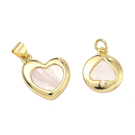 Латунные подвески с натуральными ракушками, плоские круглые подвески в форме сердца, без свинца и без кадмия, стойки покрытие, долговечный, реальный 18 k позолоченный, цвет морской раковины