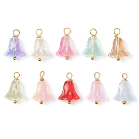 20шт. стеклянные бусины подвески, с золотистой латунной петлей, колокольчик