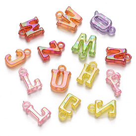 Transparent Acrylic Beads, AB Color Plated, Mixed Initial Letters