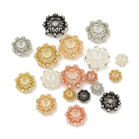 Rack Plating Brass Micro Pave Clear Cubic Zirconia Bead Caps, Long-Lasting Plated, Lead Free & Cadmium Free, Flower