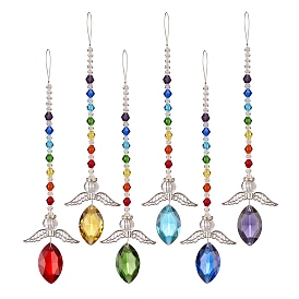 Glass Horse Eye Prisms Suncatchers Hanging Ornaments, with Alloy Wing, for Home, Garden Decoration