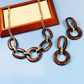 Комплект из ожерелья с подвеской из сплава и акриловой овальной цепочки и серег-гвоздиков