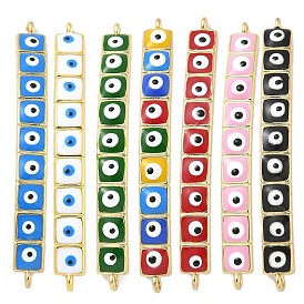 Rack Plating Brass Enamel Evil Eye Connector Charms, Rectangle Links, Real 18K Gold Plated, Long-Lasting Plated, Cadmium Free & Lead Free