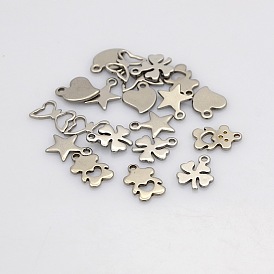 Mixed 304 Stainless Steel Charms Pendants, 7~13x6~12x1mm, Hole: 1~3x5mm