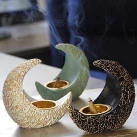 Arabic Moon Resin Incense Burner Holder, Modern Aromatherapy Ornament for Meditation Yoga Home Living Room Office Decor