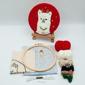 Punch Embroidery Starter Kit, Including Plastic Embroidery Hoop, Alloy Needle, Punch Needle Pen, Fabric, Felt, Threader, Water Removal Pen and 7 Colors Threads, Llama