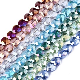 Electroplate Glass Beads Strands, Faceted, Heart