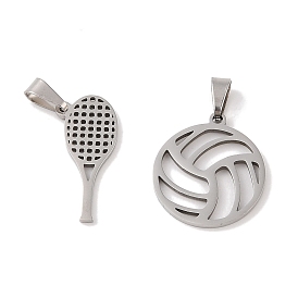 201 Stainless Steel Pendants, Stainless Steel Color, Racket/Volleyball Charm