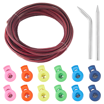 2 шт. 2 виды 201 спицы из нержавеющей стали для парашютного шнура, с 1 пучком кожаного шнура из коровьей кожи, 12шт 6 цвета пластиковая пружина шнур замок стопор цилиндр