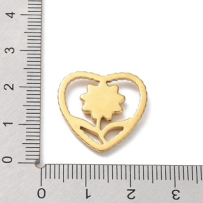 Ion Plating(IP) 304 Stainless Steel Cabochons, Heart with Flower