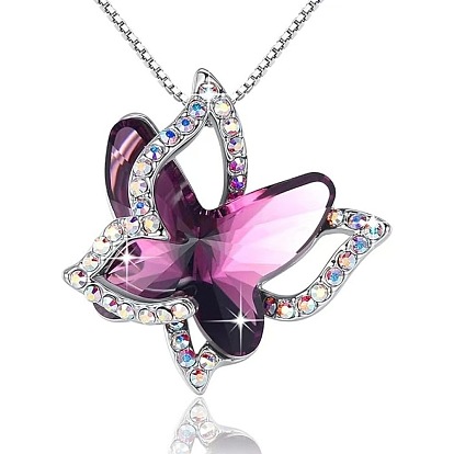 Бабочка латунный паве стеклянный камень ожерелья с подвеской, платина