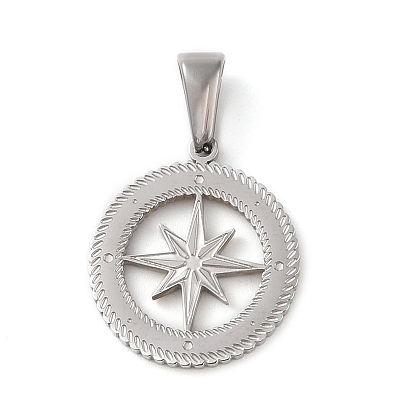 Pendentifs en acier inoxydable, plat rond avec breloque étoile