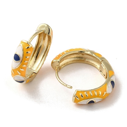 Horse Eye Real 18K Gold Plated Brass Hoop Earrings, with Enamel