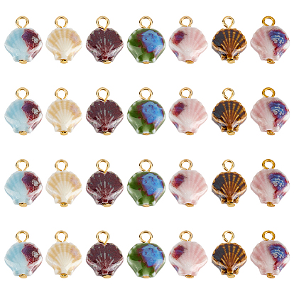 28 шт. 7 стильные подвески из яркого глазурованного фарфора ручной работы, с 304 фурнитурой из нержавеющей стали, формы раковины, золотые