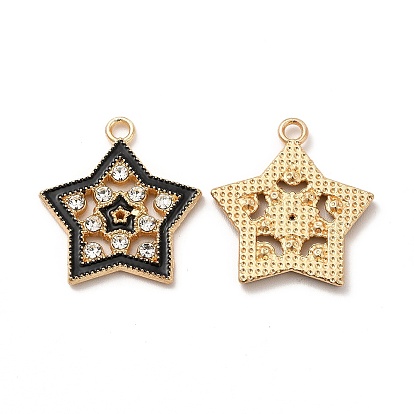 Alloy Enamel Pendants, with Crystal Rhinestone, Double Star Charm