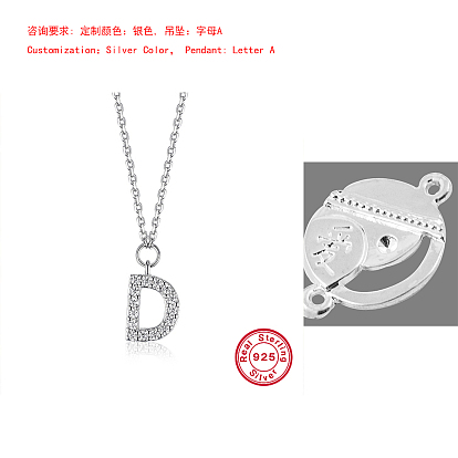 925 Sterlingsilber-Ketten mit Initialenanhänger für Damen, Silberfarbe überzogen