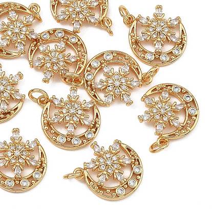 Shegrace Messing-Anhänger mit klarem Zirkonia-Pavé, Mond mit Schneeflockenanhängern, Cadmiumfrei und Nickel frei und Bleifrei, langlebig überzogen