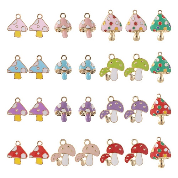 56 шт 14 стиль подвески из сплава эмали, золотой свет, грибное очарование