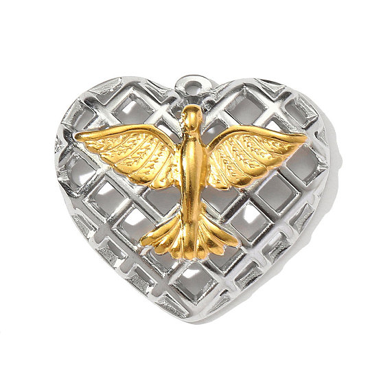 304 подвески из нержавеющей стали, сердце с талисманами феникса, ионное покрытие (ip)