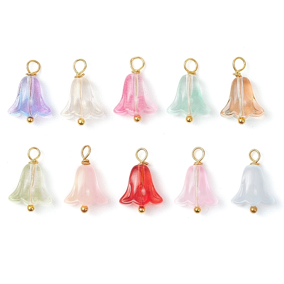 20шт. стеклянные бусины подвески, с золотистой латунной петлей, колокольчик