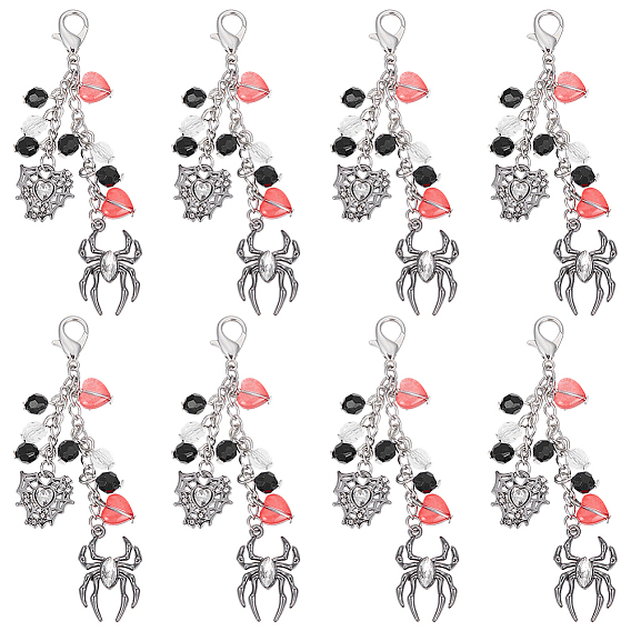 8 шт. Хэллоуин паук и паутина акриловые и сплав подвеска украшение, Сплав с застежками когтя омара
