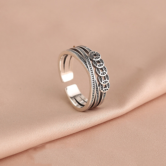 925 открытые кольца-манжеты из стерлингового серебра, медные монеты