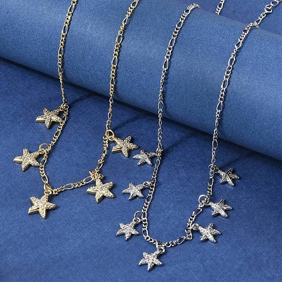 Ожерелья с подвесками в виде морских звезд из латуни с прозрачным фианитом и прозрачным фианитом, цепочки Фигаро для женщин, стойки покрытие, без кадмия и без свинца, долговечный