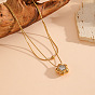 304 Stainless Steel Pave Cubic Zirconia Star Heart Teardrop Pendant Double Layer Necklaces for Women, Golden