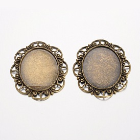 Oval Tibetan Style Alloy Cabochon Settings, Cadmium Free & Lead Free, Tray: 40x30mm, 56x46x2mm, Hole: 5x4mm, about 105pcs/1000g