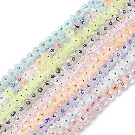 Brins de perles de verre transparentes mauvais œil, avec l'émail, facette, ronde